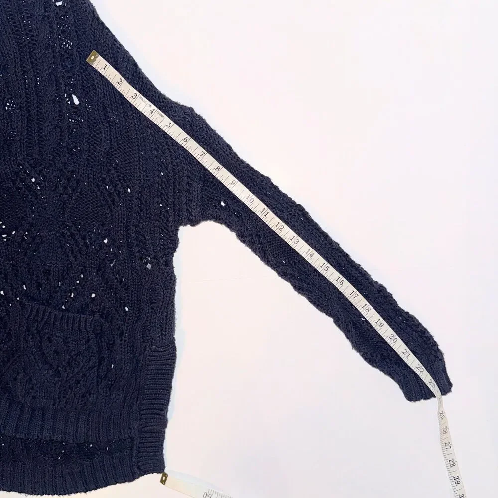 Anthropologie Pilcro Open Stitch Cardigan Knit Sweater Button Front Navy Blue XS - Picture 11 of 14